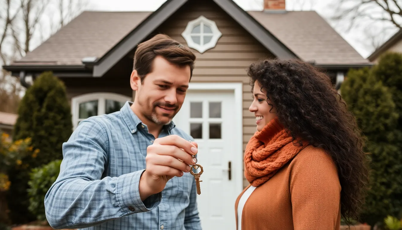 man and woman with key in front of house - understanding owner financing for first-time buyers