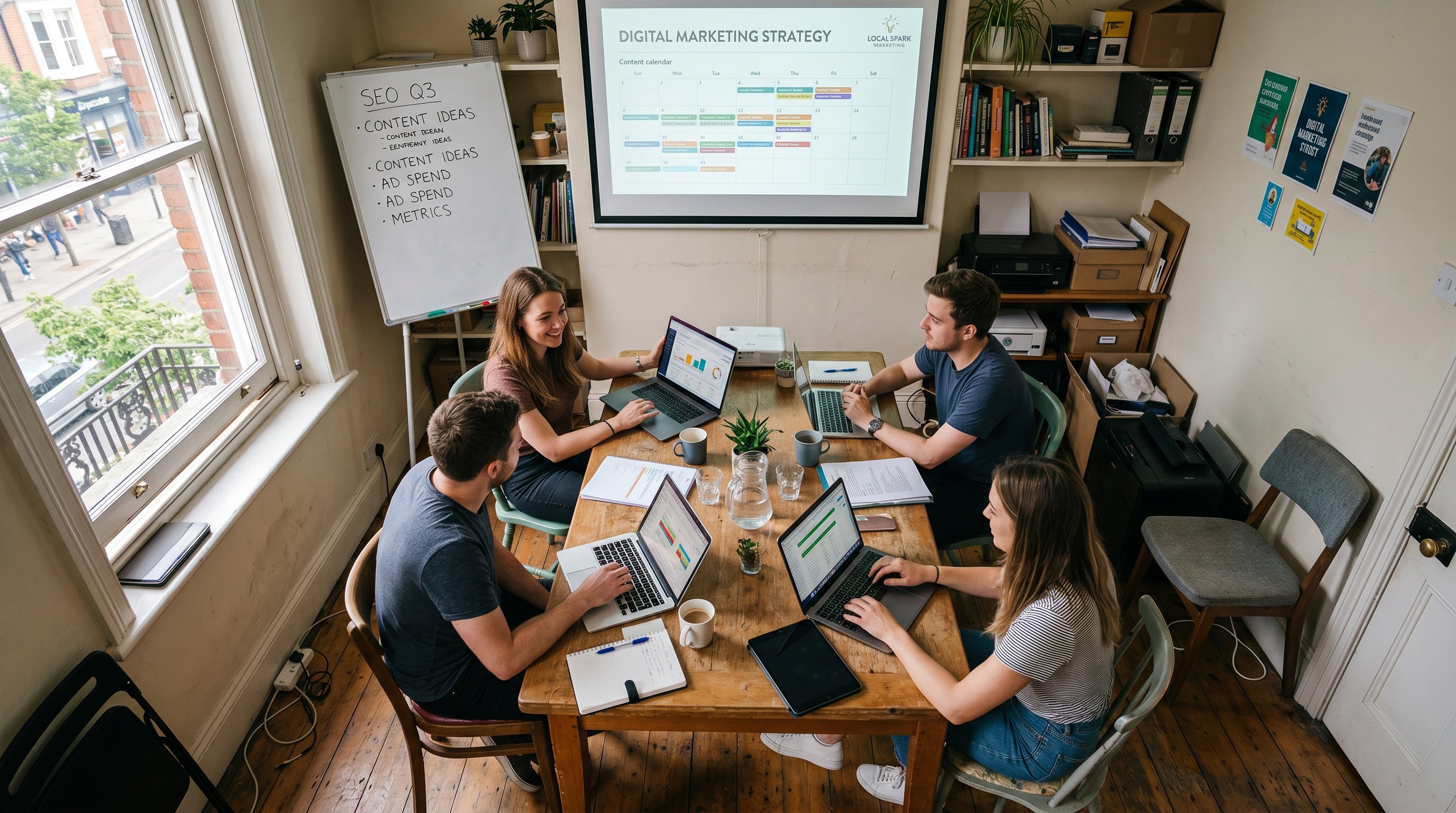 small digital marketing team meeting