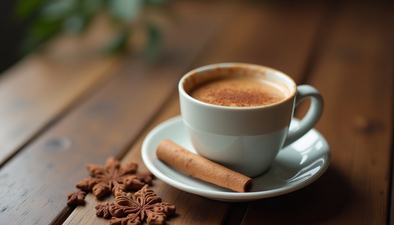 coffee cup and cinnamon on table representing the curiosity behind how to flavor coffee without sugar
