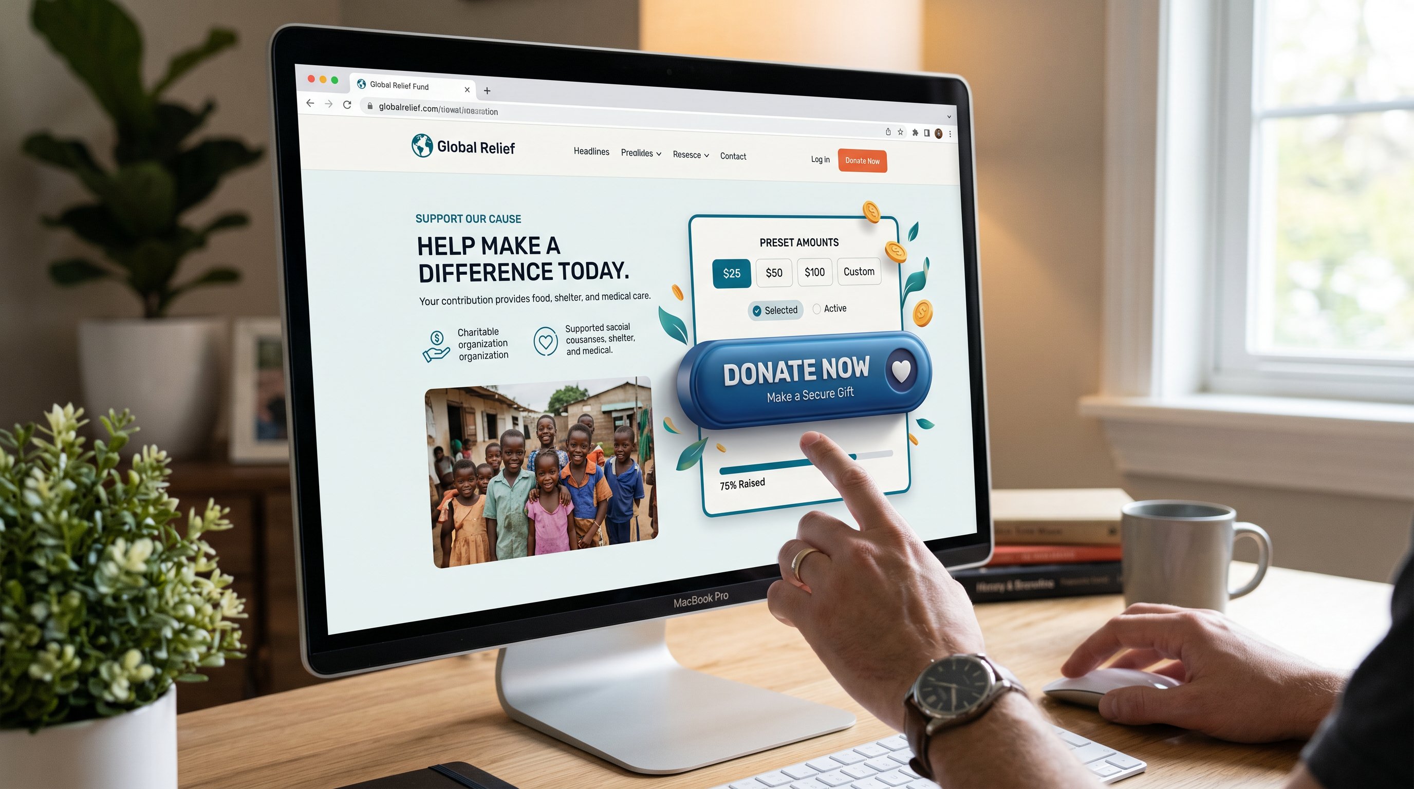 donation button in website, realistic, 3d