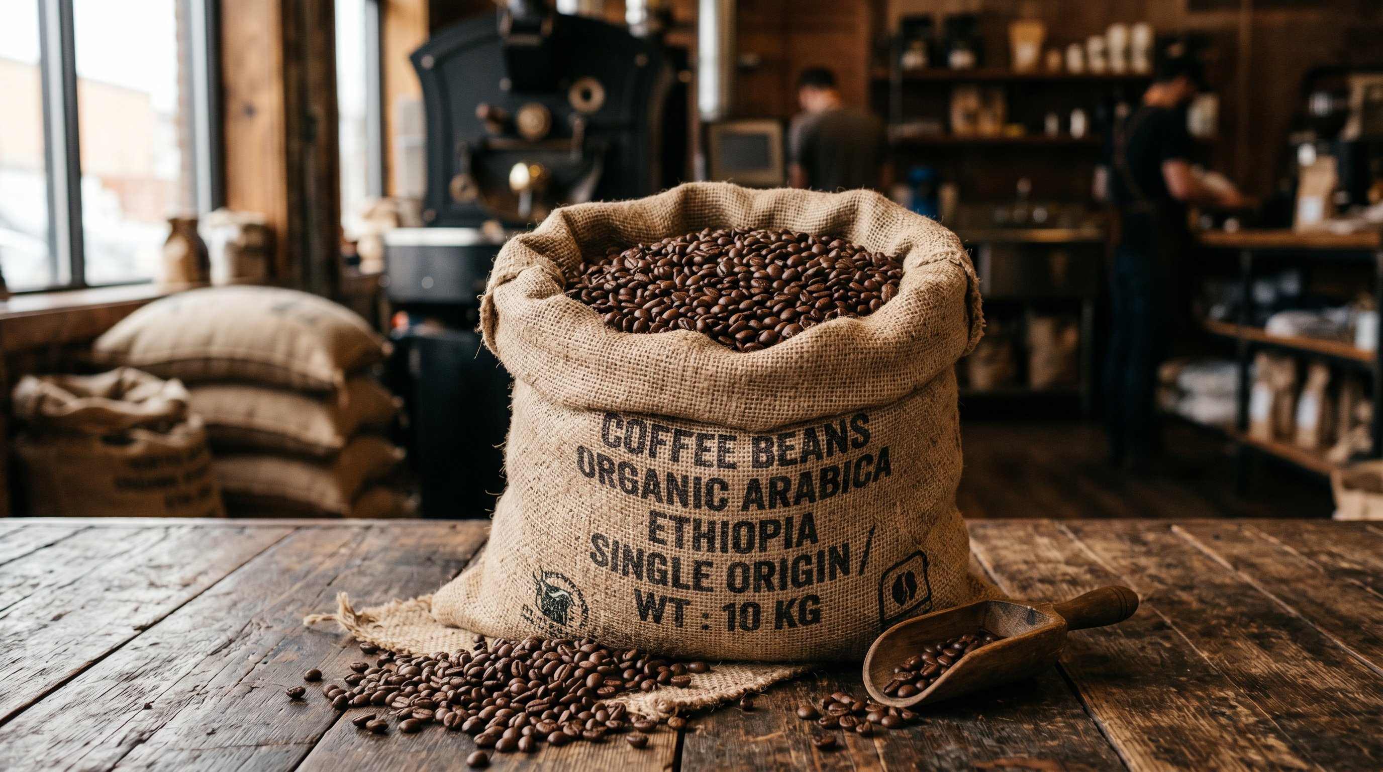 coffee beans in burlap sack