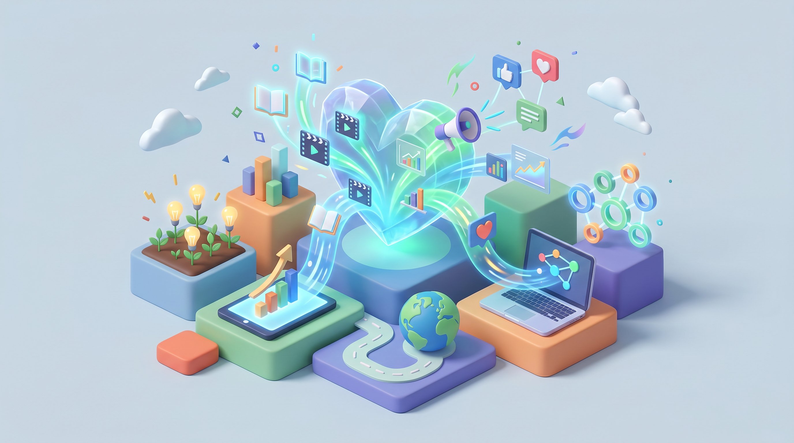 illustration for content marketing for nonprofits, no text, 3d no people