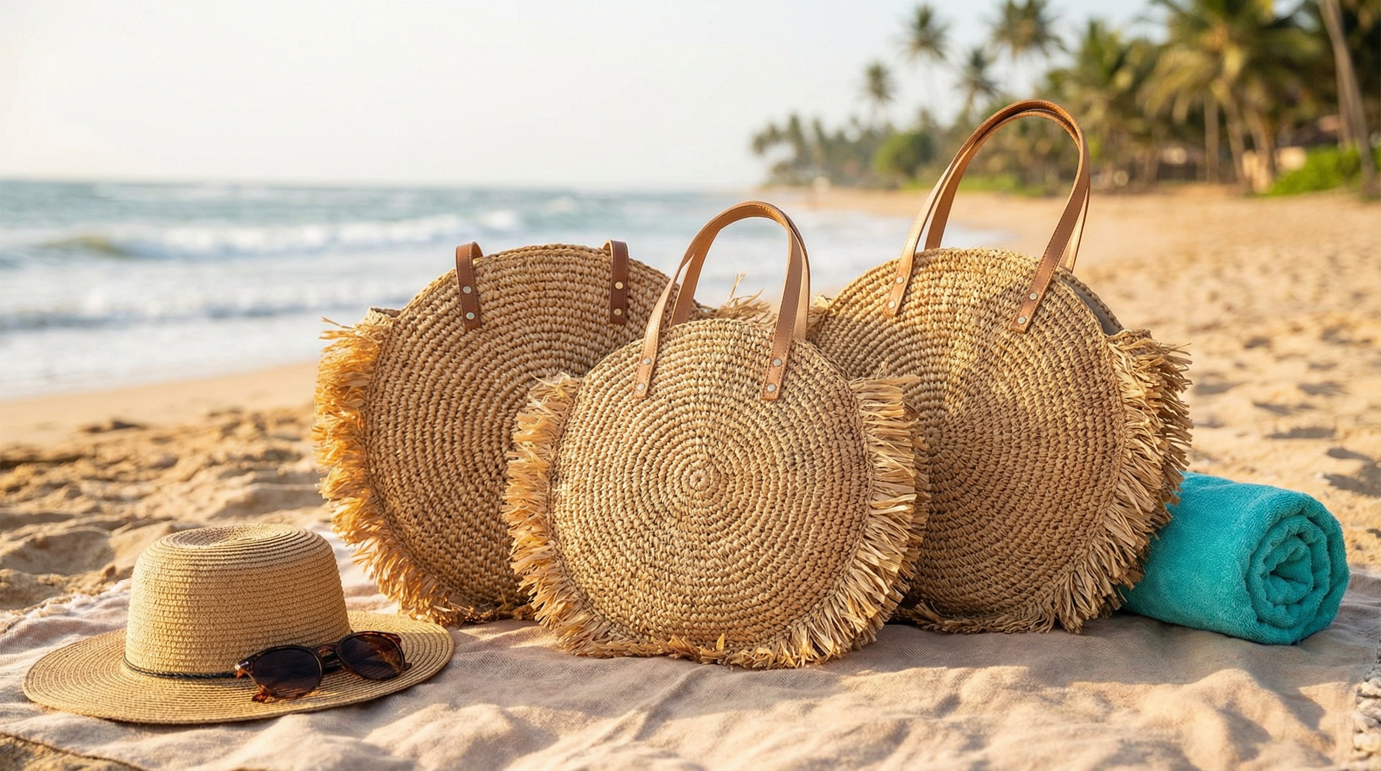 1. Round Straw Totes That Deliver The Classic Boho Beach Look