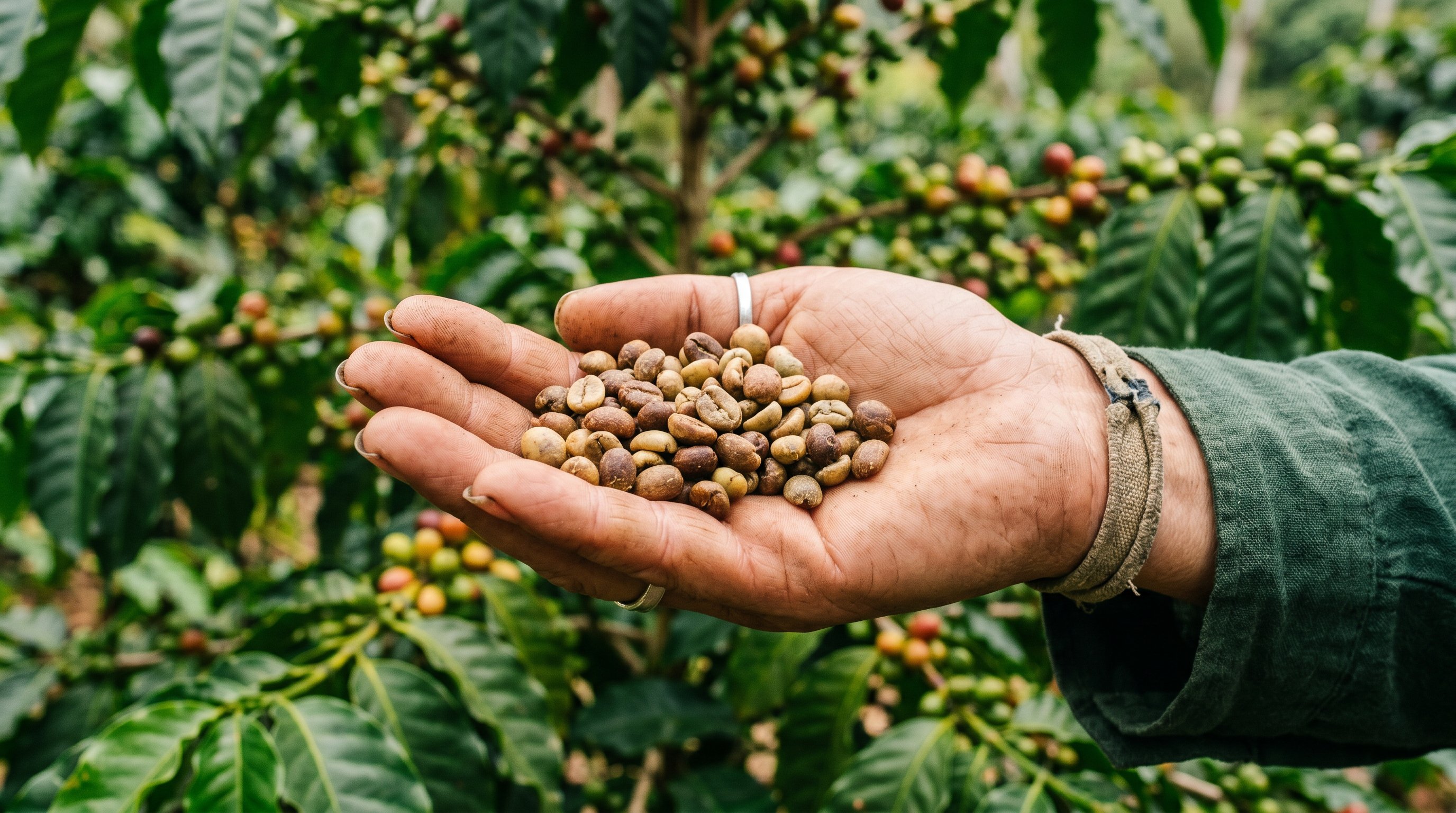 robusta coffee beans on hand