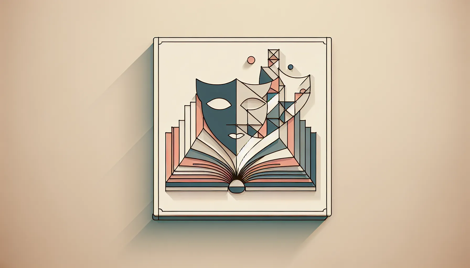 Open book with theater mask above representing dramatic literature study