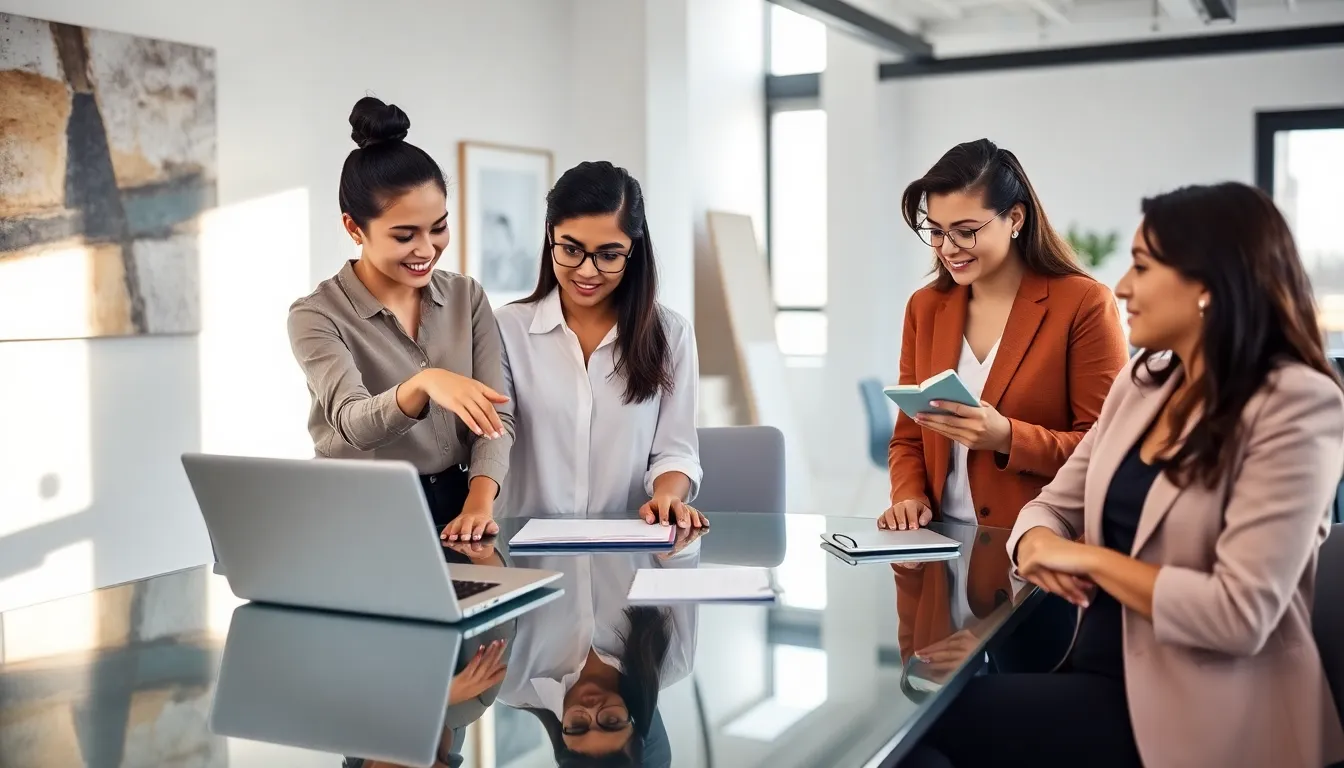 diverse professionals collaborating in a modern office setting.