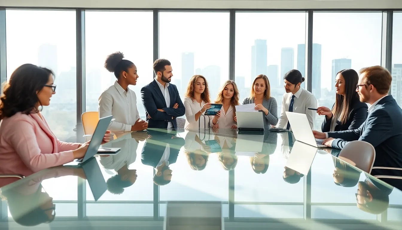 diverse team discussing business foundations in a modern office.