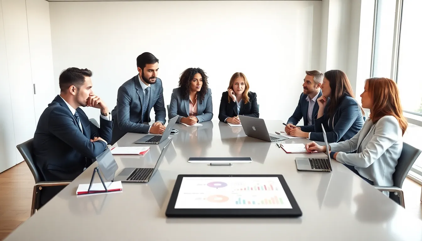 diverse team discussing complex concepts in a modern office setting.