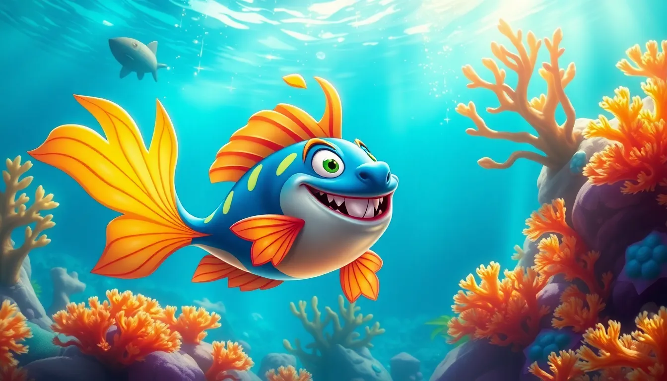 Fizz from League of Legends swimming in a vibrant underwater setting.