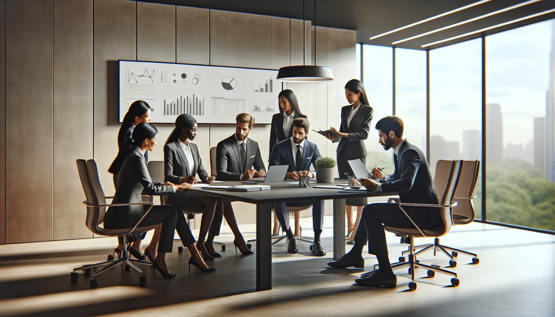 diverse professionals discussing software features in a modern office.