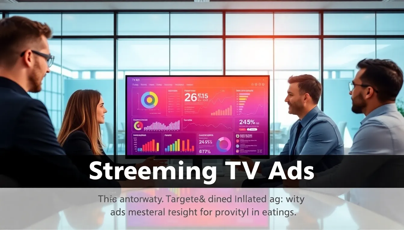 diverse team analyzing streaming TV ads data in a modern office.