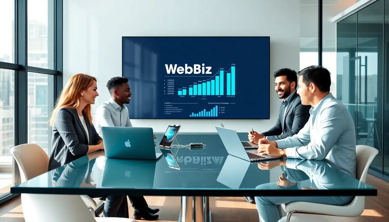 diverse team discussing online marketing strategies in a modern office.