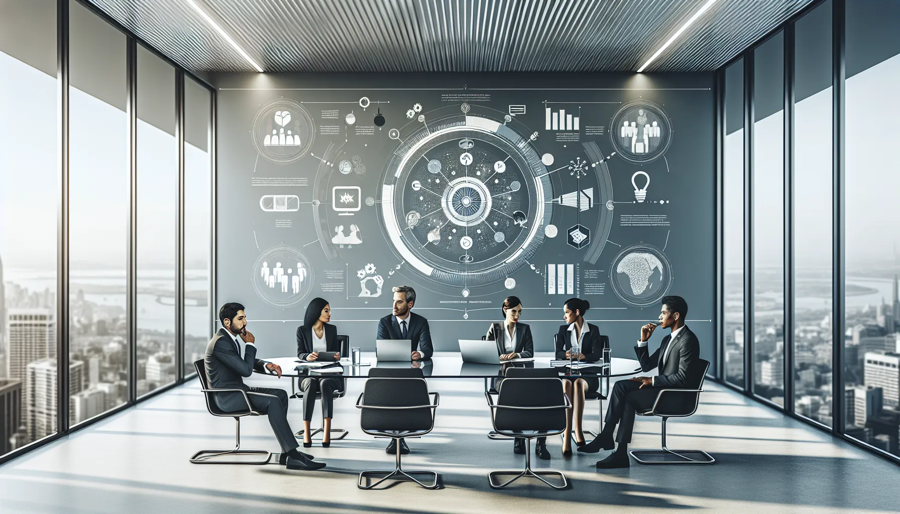 diverse professionals collaborating in a modern conference room.
