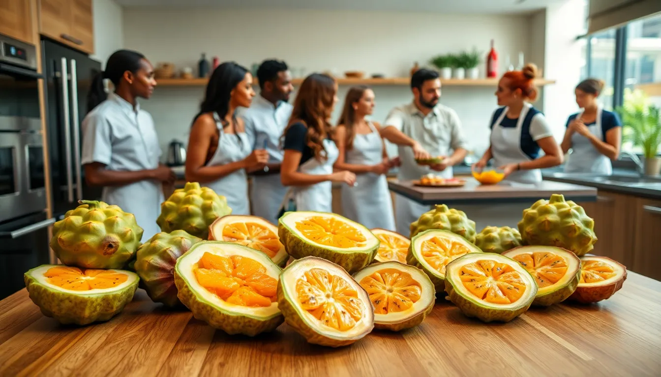 display of vibrant Avushalu fruit in a modern kitchen setting.