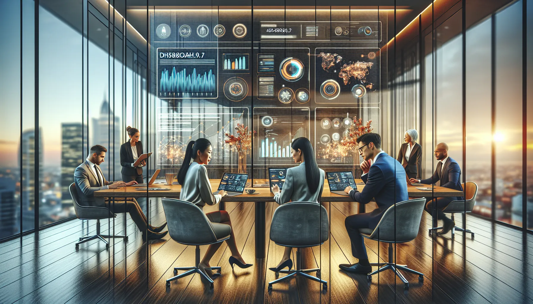 diverse team collaborating on new software in a modern office.