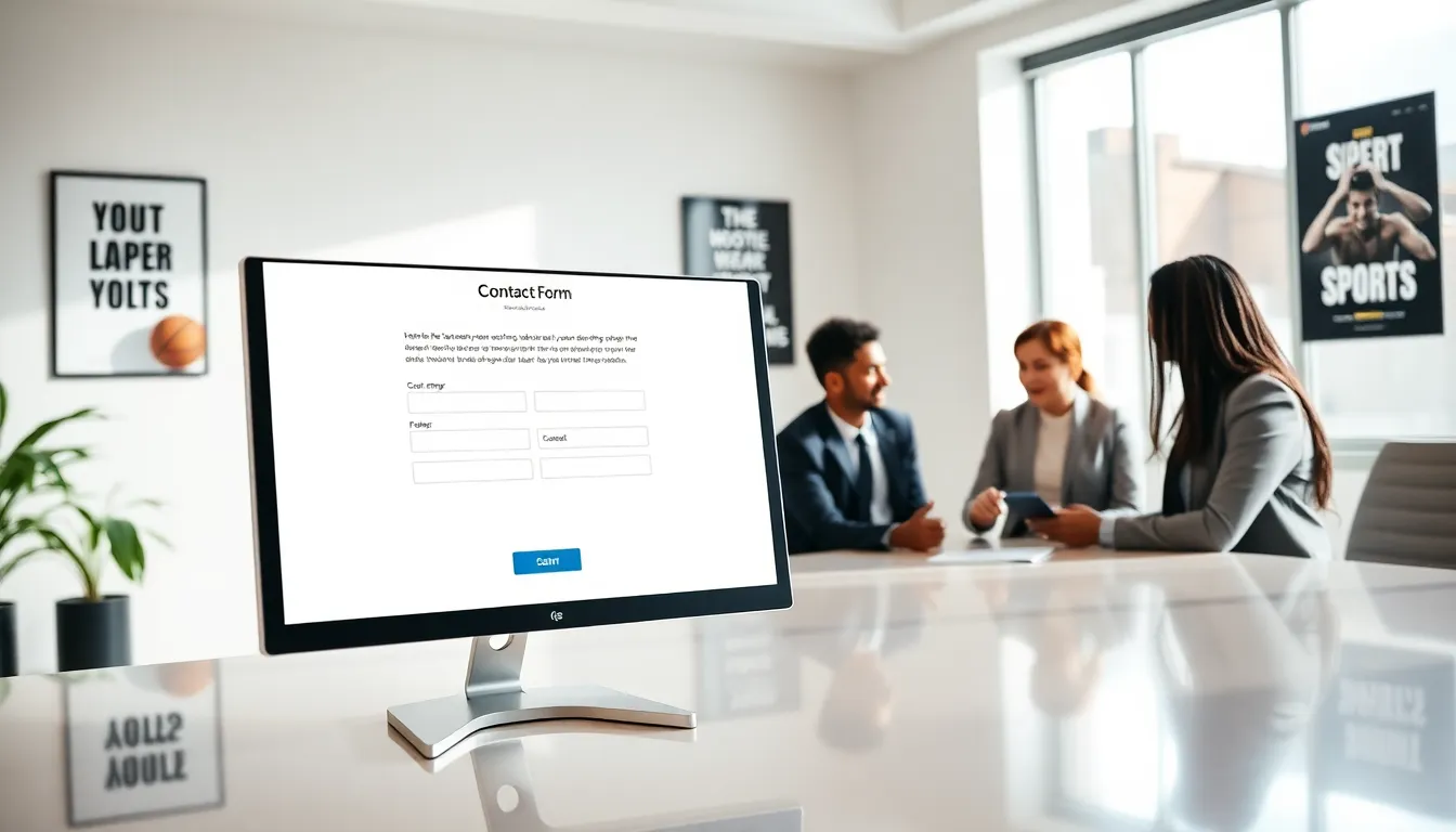 modern contact form in an office with professionals collaborating.