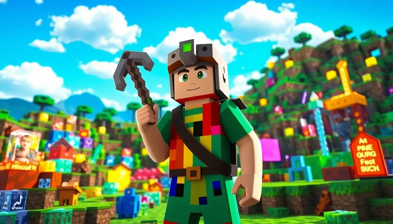 a player exploring new Minecraft updates with vibrant blocks and tools.