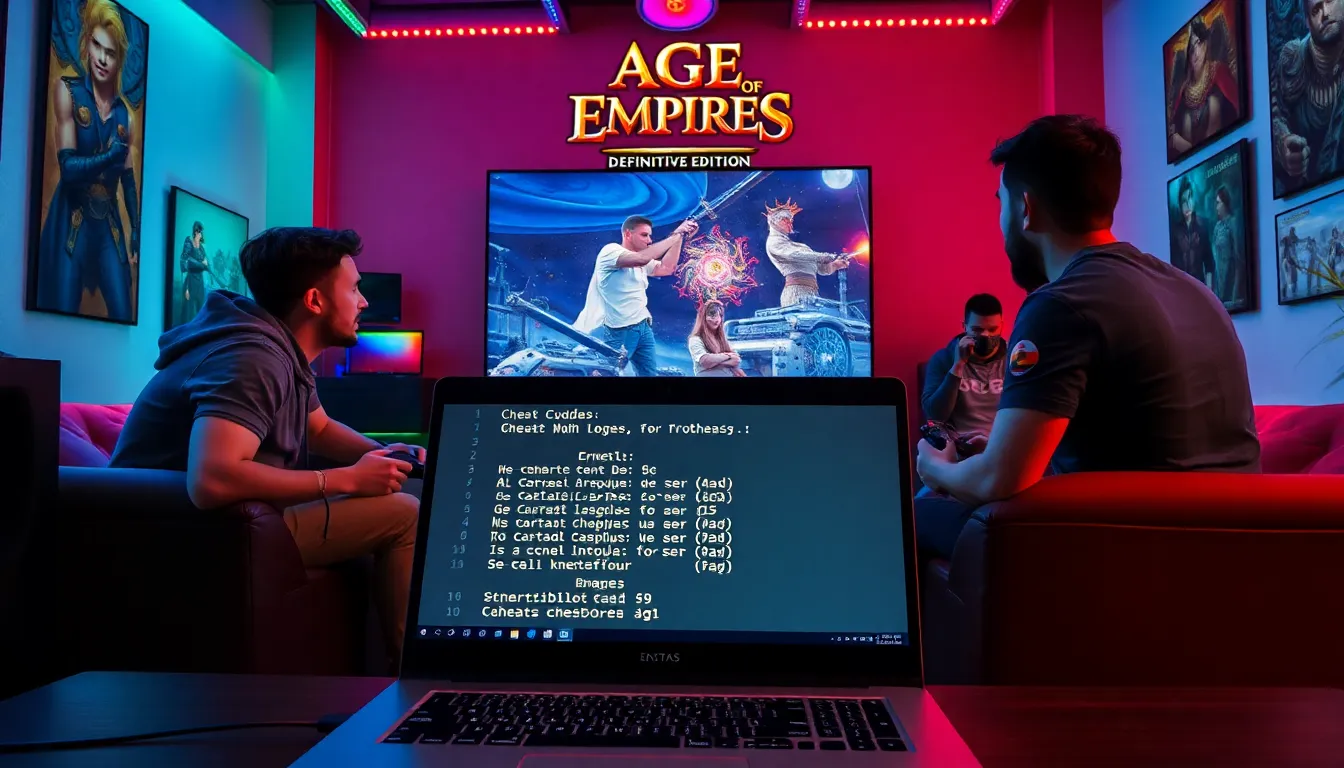 diverse gamers strategizing in a vibrant modern gaming space.