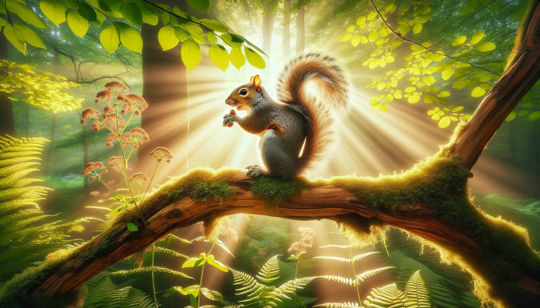 Eastern Gray Squirrel in a sunny forest setting.