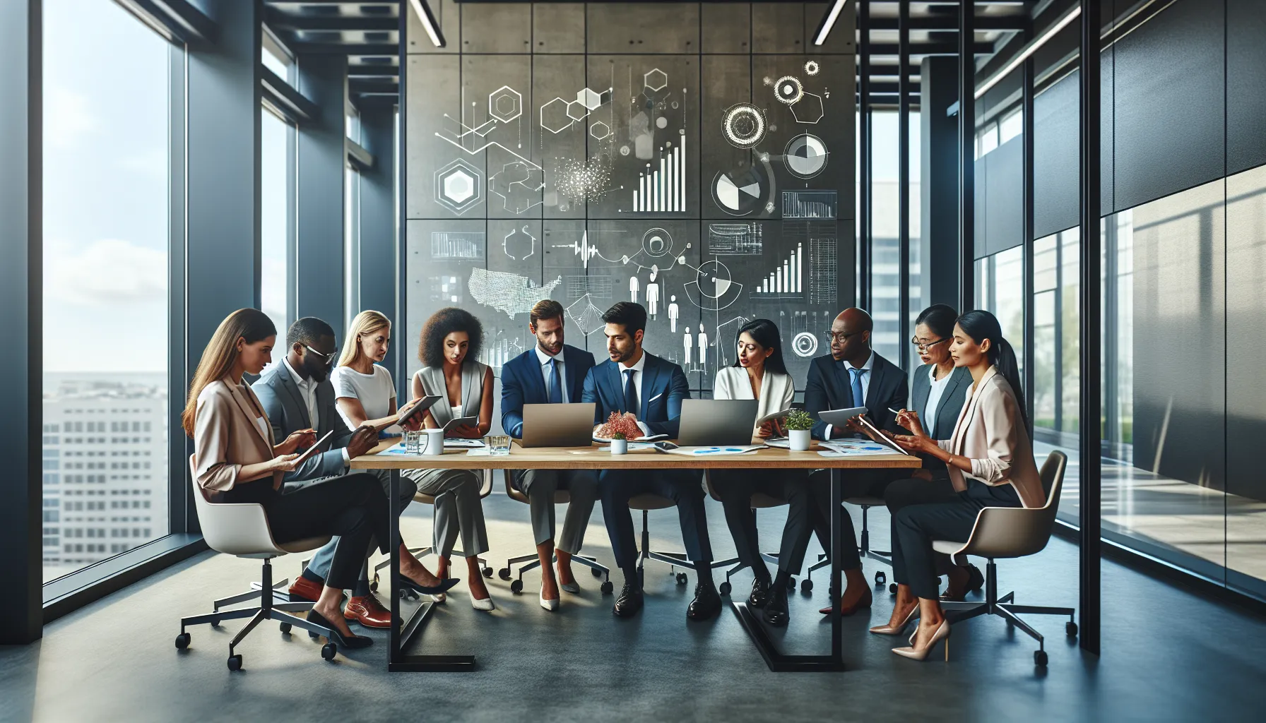 diverse team collaborating in a modern office setting.