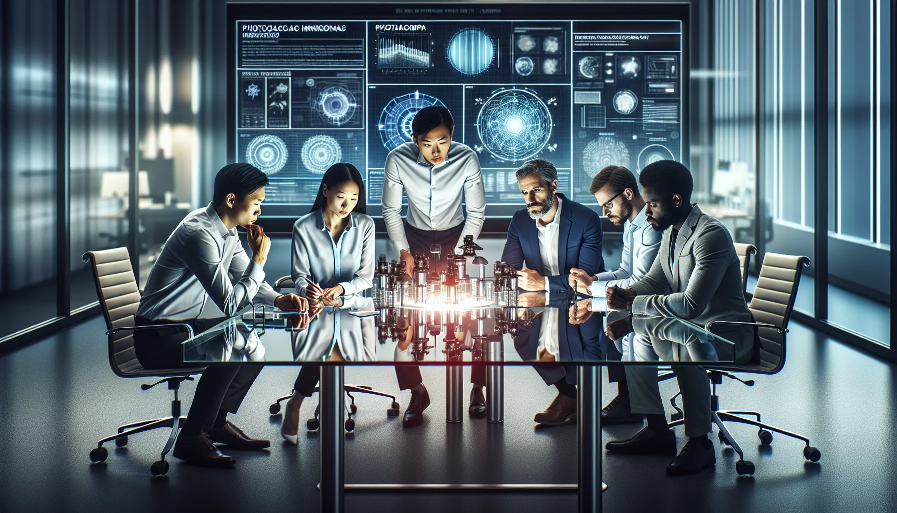 diverse team discussing photoac9mpa technology in a modern lab.