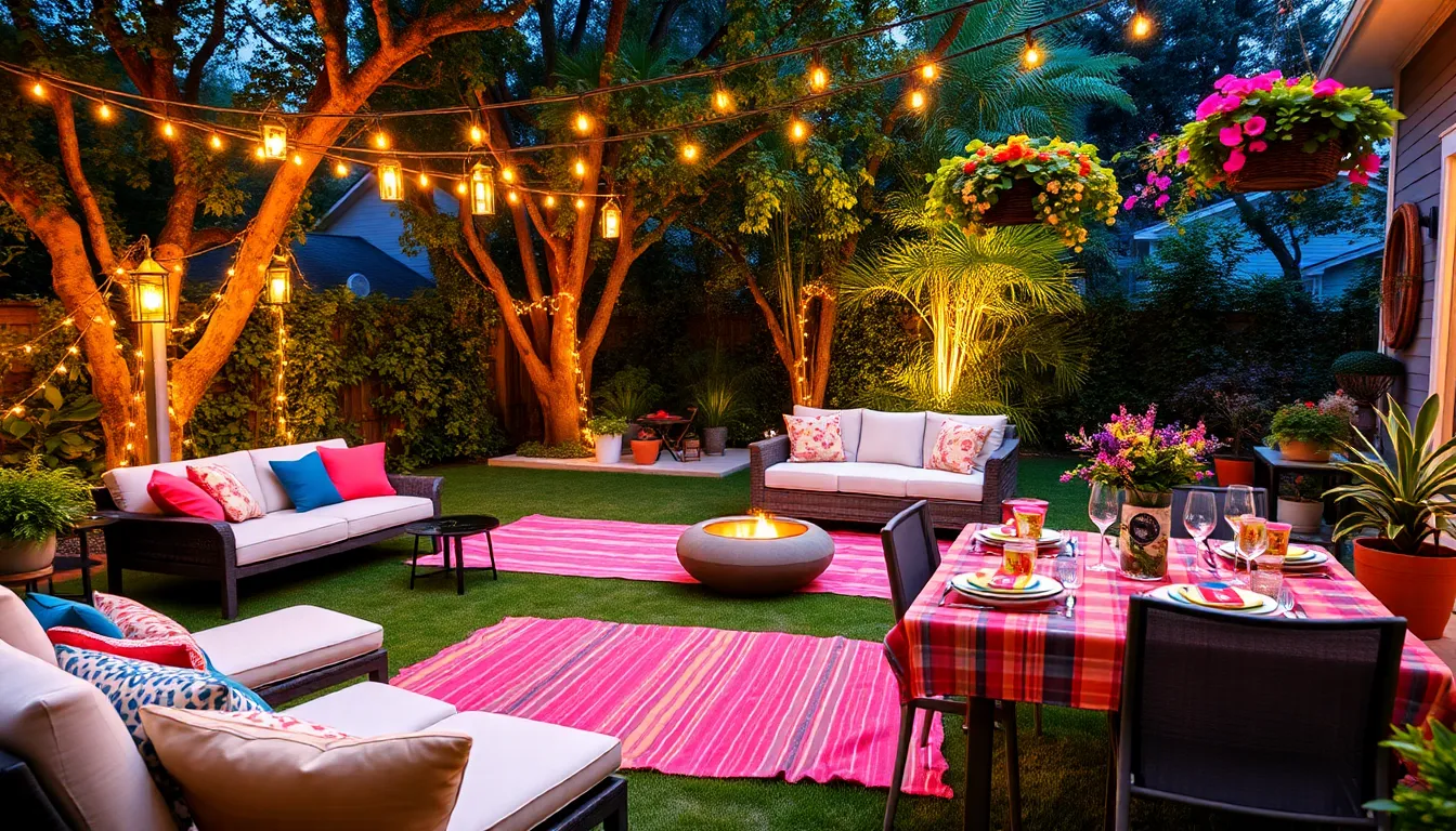 a cozy, inviting backyard setup for entertaining guests.