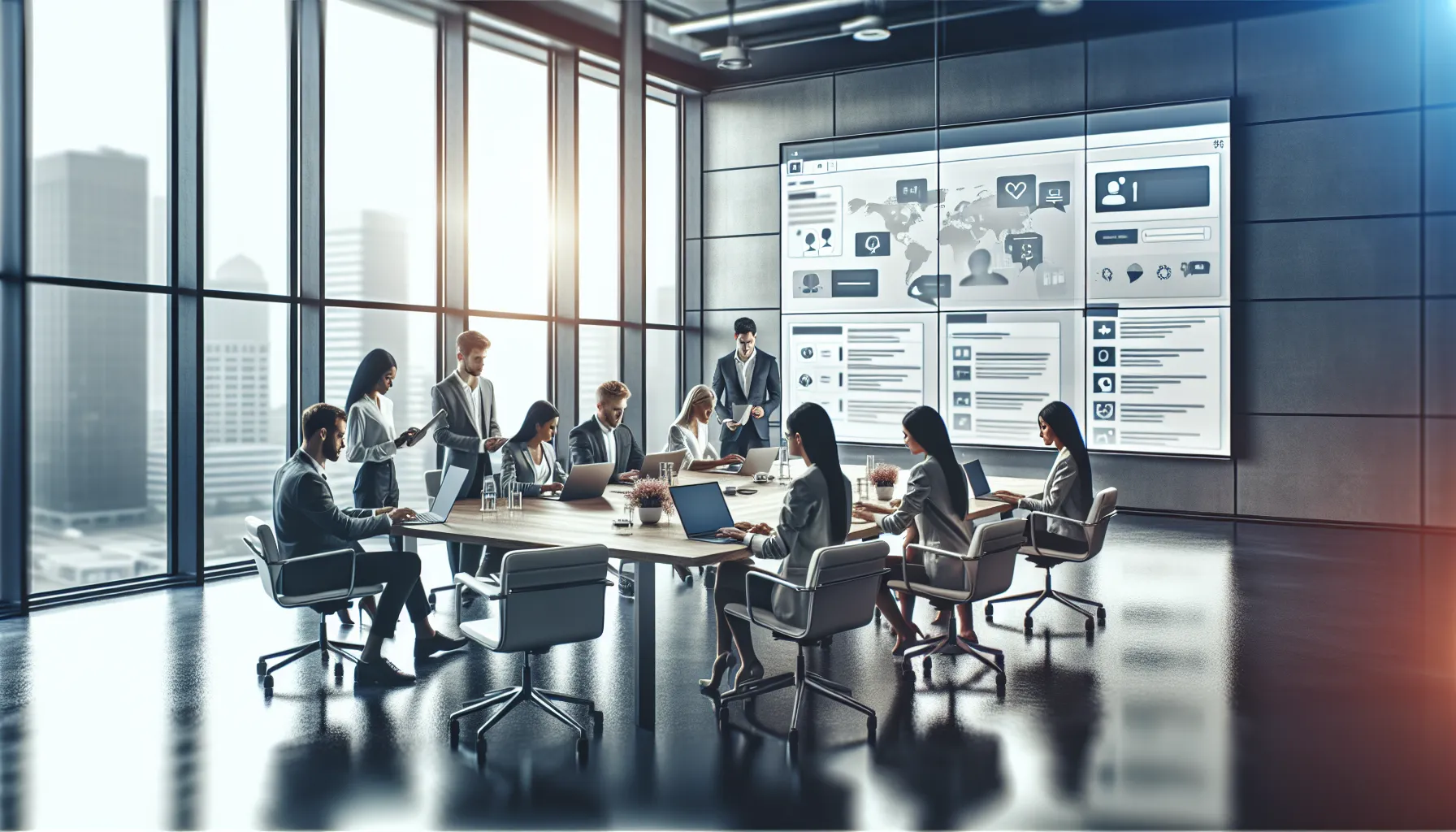 diverse team collaborating in a modern office using Letspostit.