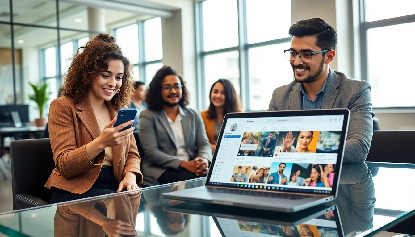diverse team collaborating on Instagram trends in a modern workspace.
