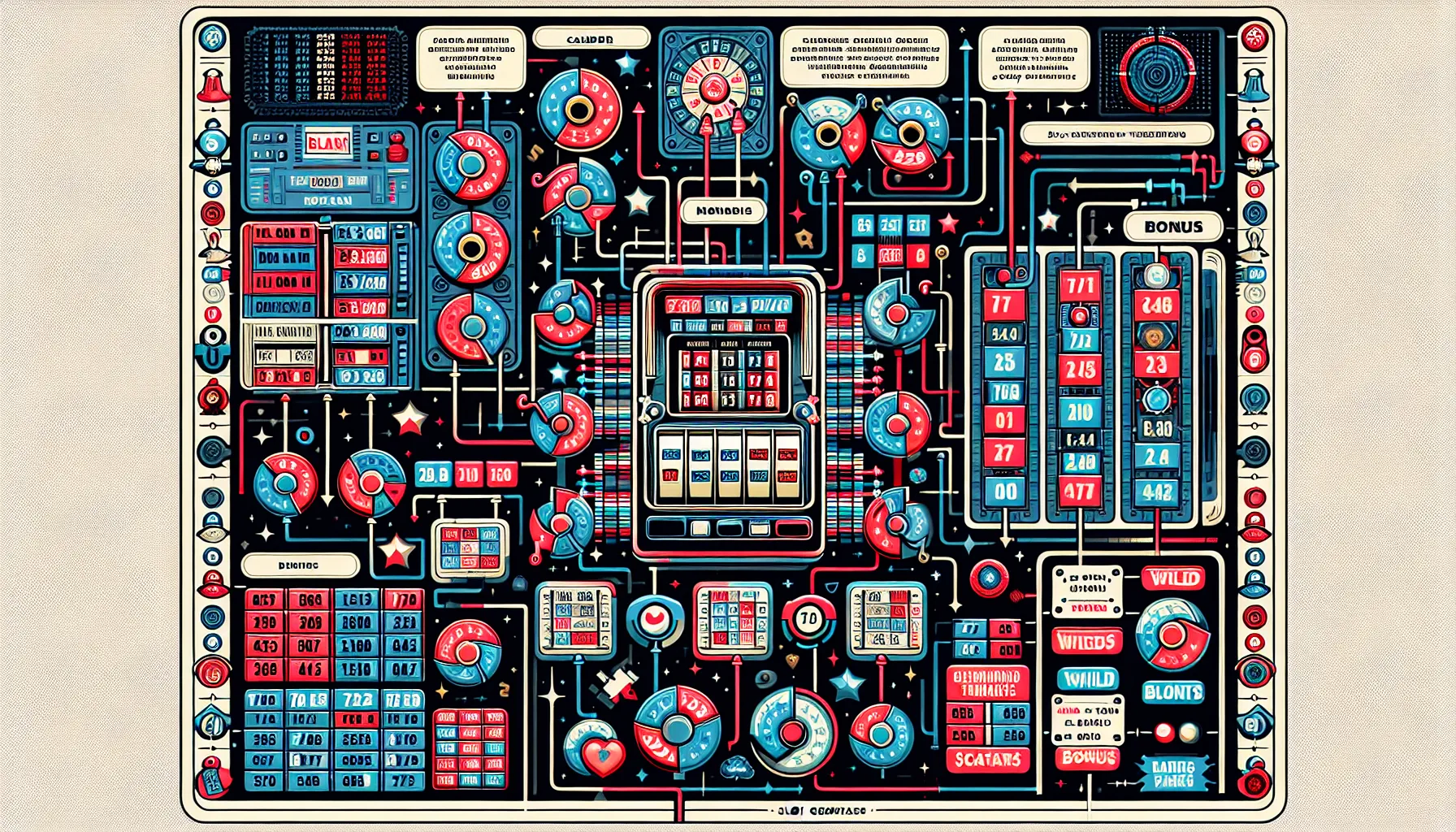 Infographic showing slot game mechanics and terminology.
