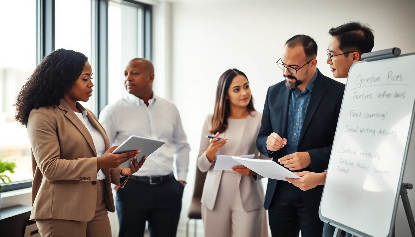 diverse team discussing the impact of short opinion pieces.