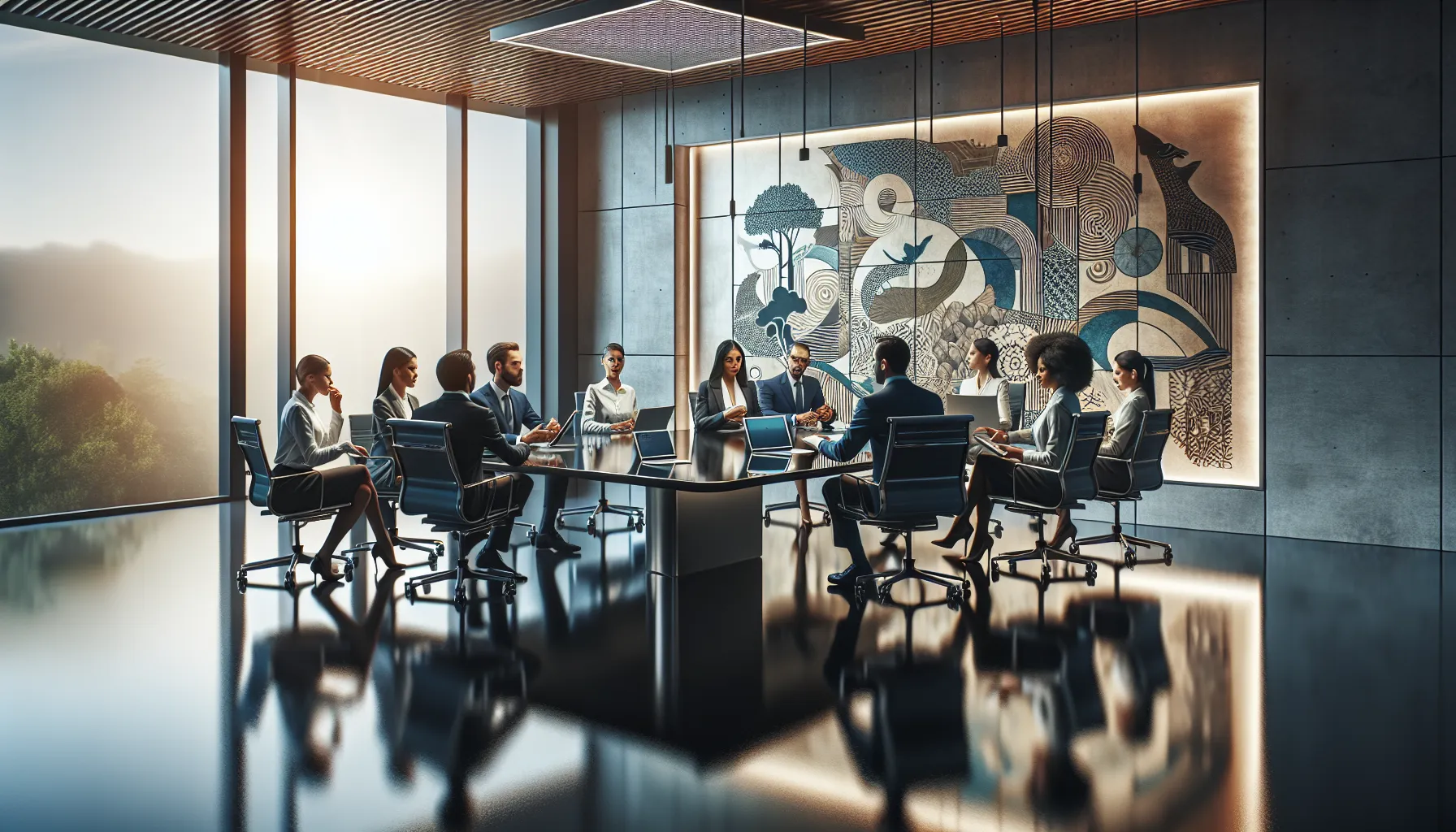 diverse professionals collaborating in a modern conference room.