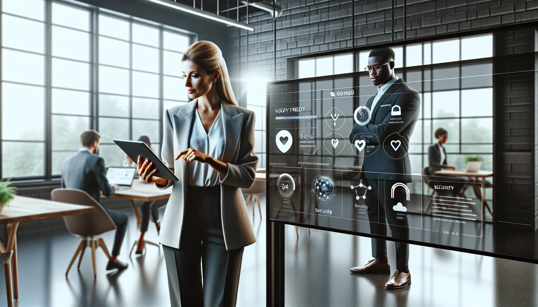 diverse professionals discussing Goh9abd in a modern office.