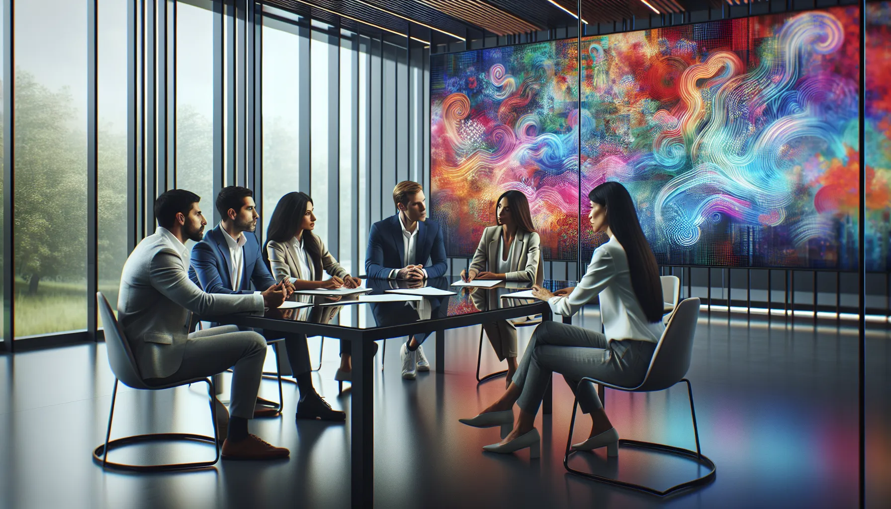 diverse team discussing luhmaderred's cultural significance in a modern office.