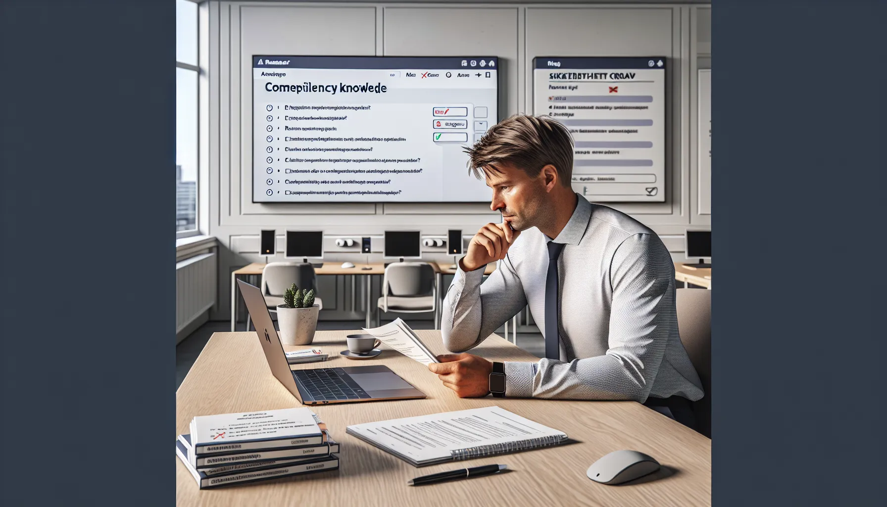 Professional in norway taking an online knowledge test with case questions and notes.