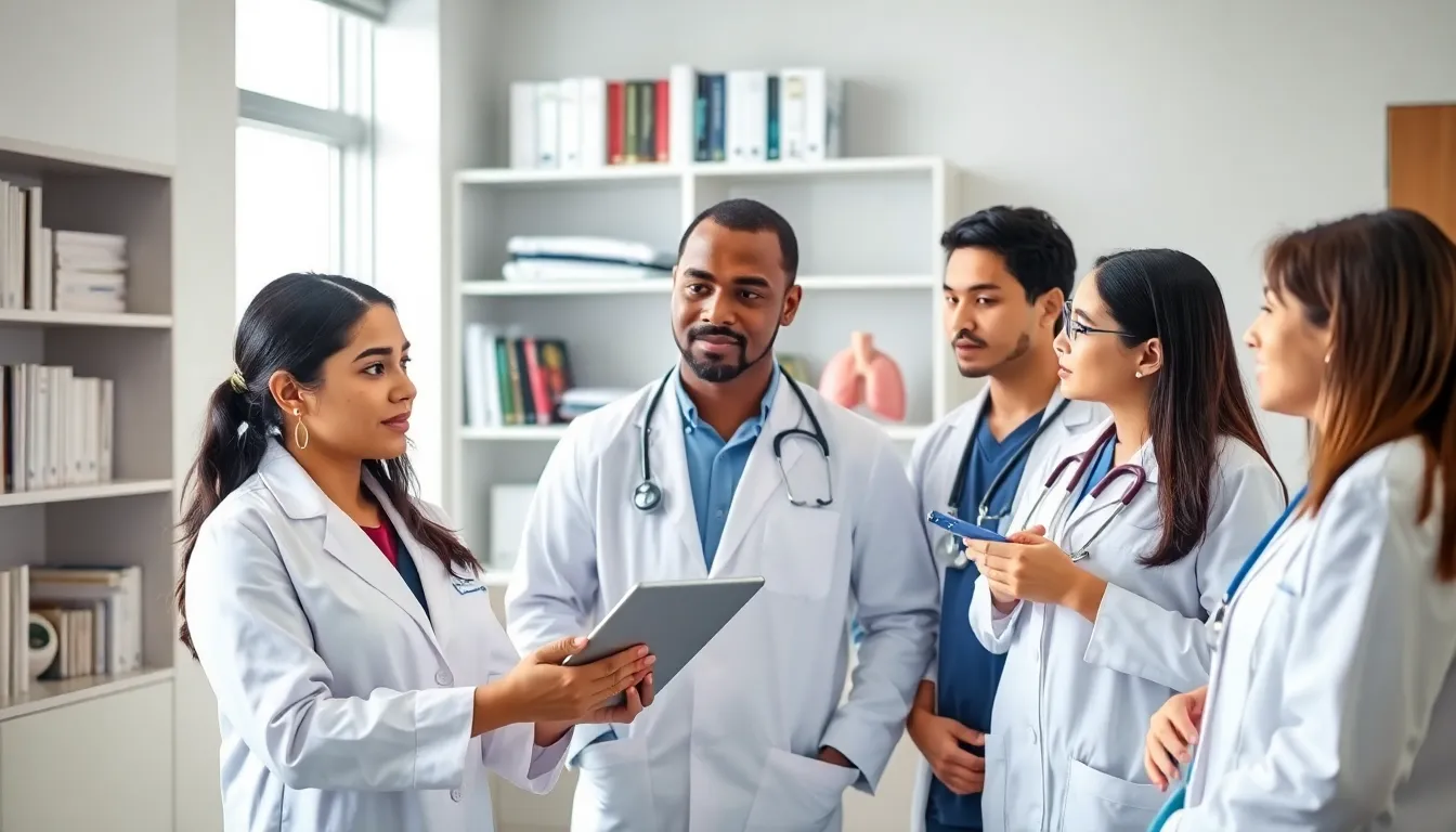 healthcare professionals discussing Tdap vaccination in a modern office.