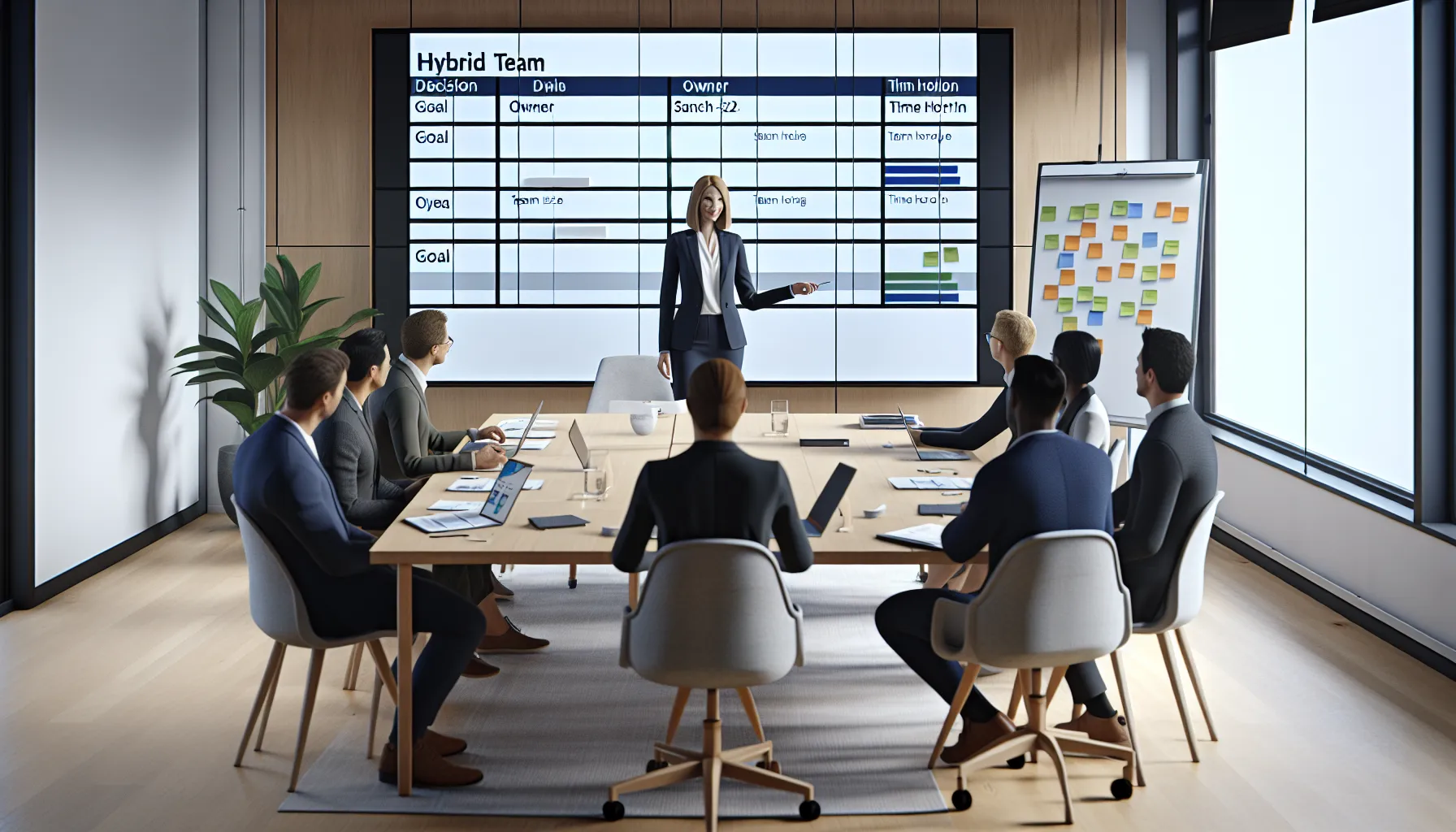 Team workshop in a norwegian office using a decision log and sticky notes.