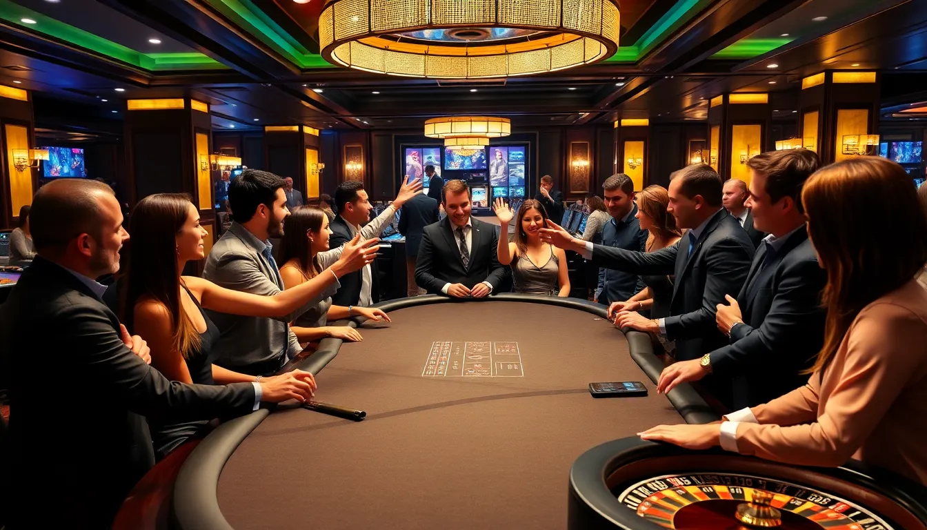 diverse group of players enjoying a casino table game.