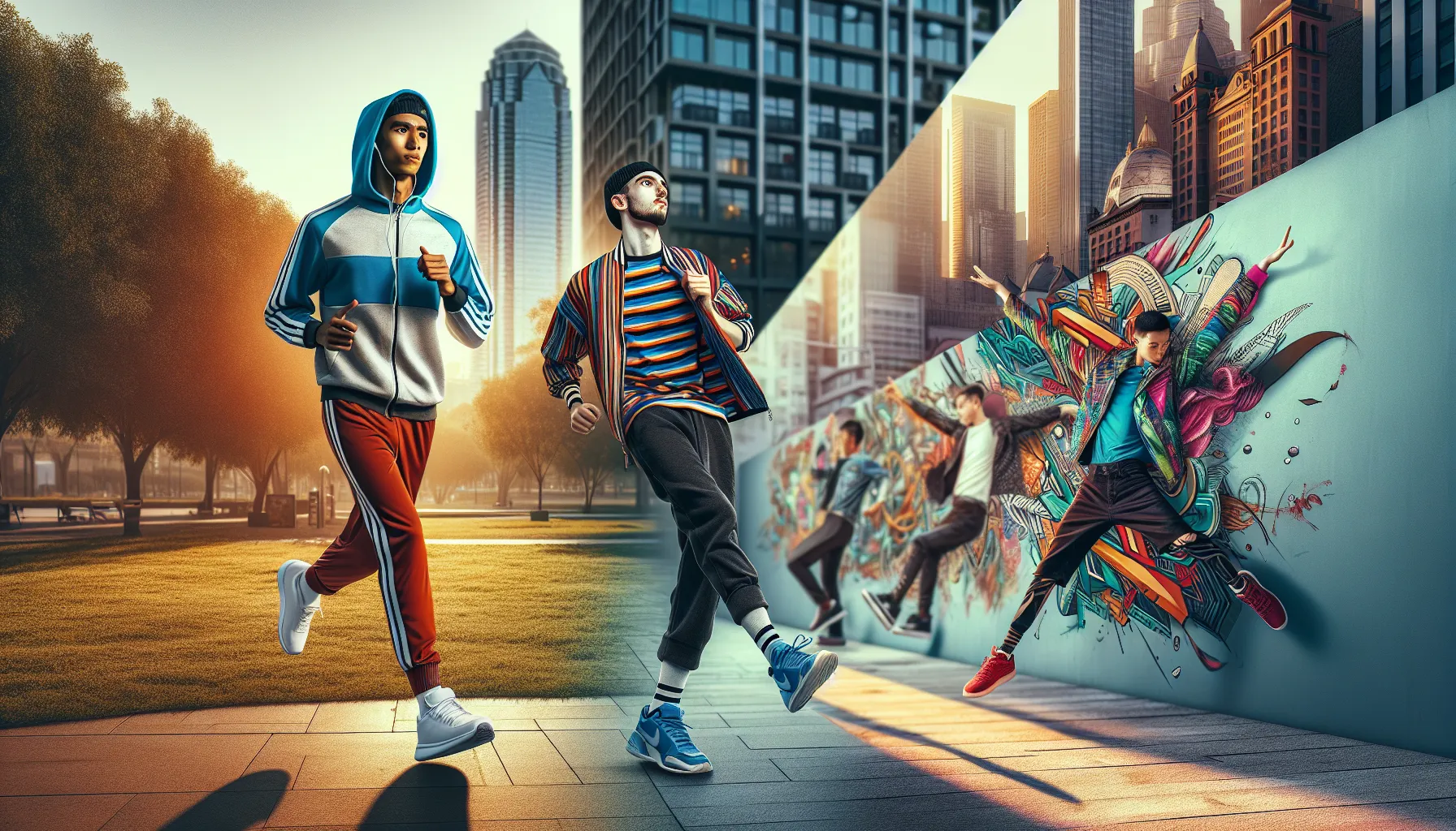 Two individuals showcasing Adidas and Puma apparel in active and stylish settings.