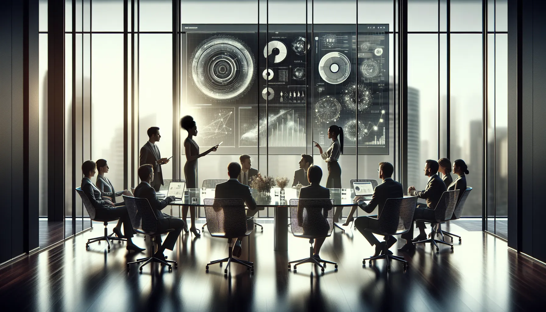 professionals collaborating on data identification in a modern office