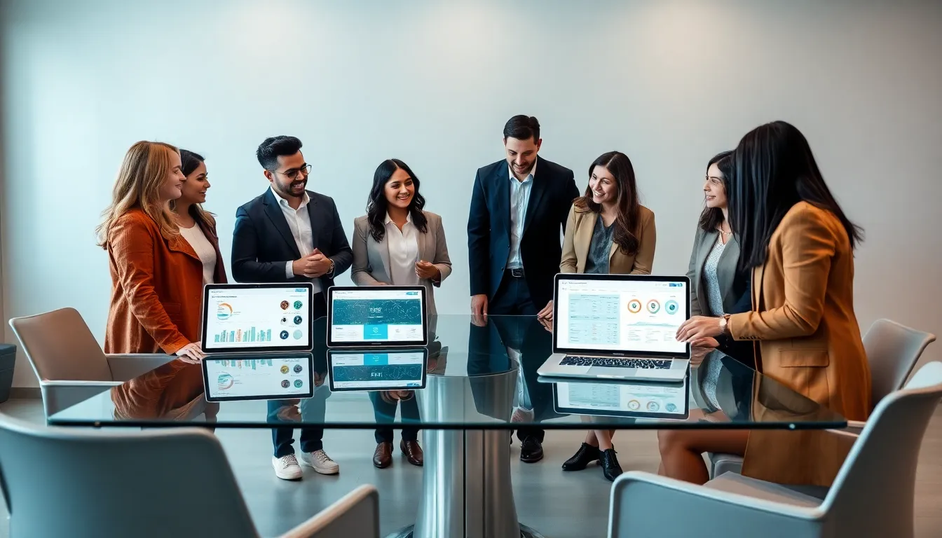 diverse professionals collaborating in a modern workspace on K1rk586 technology.