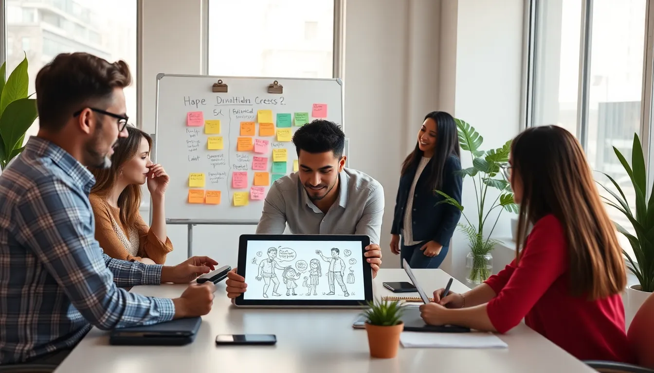 diverse group brainstorming in a modern workspace