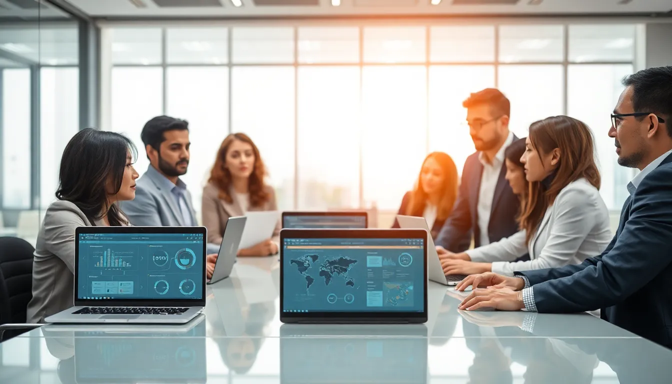 diverse IT team discussing cloud infrastructure security in a modern office.