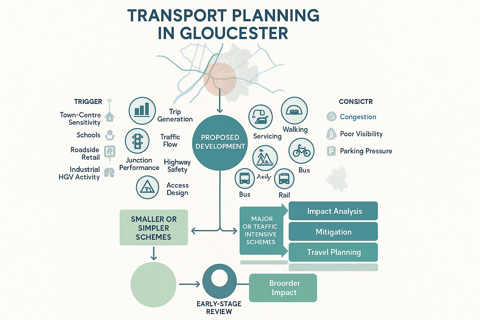 Infographic showing when transport planning is needed for developments in Gloucester.