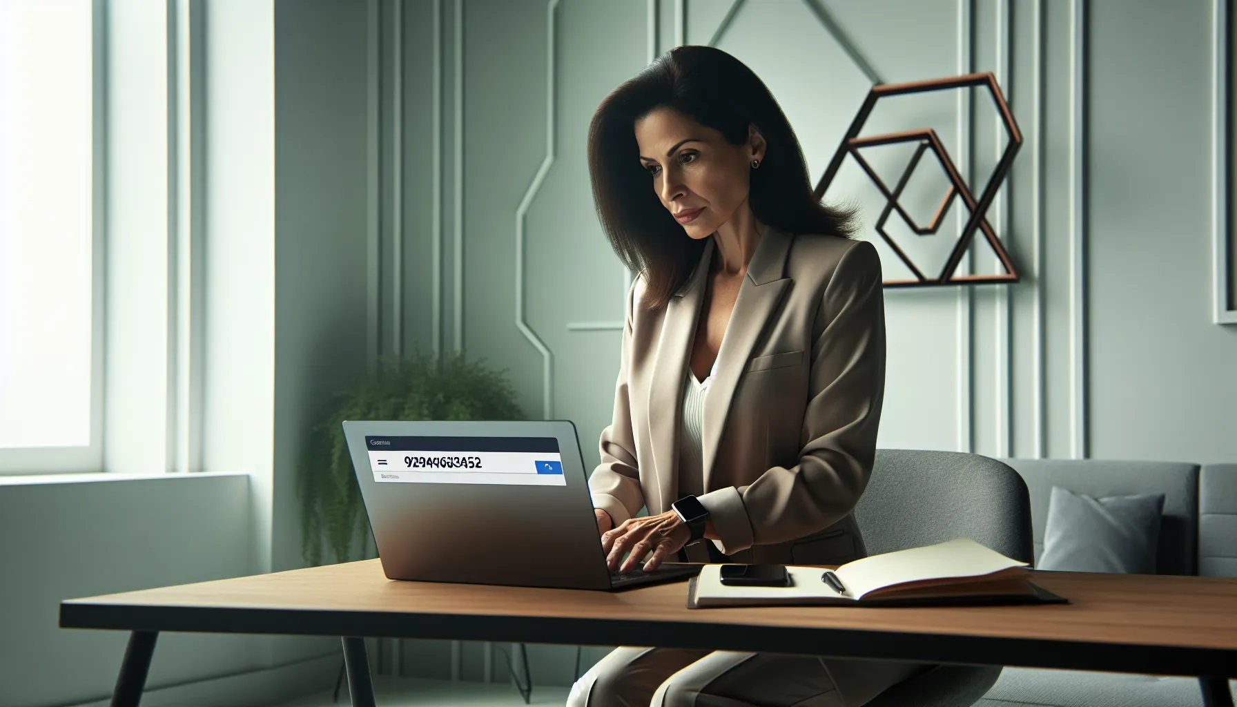 investigator researching an unknown phone number in a modern office.