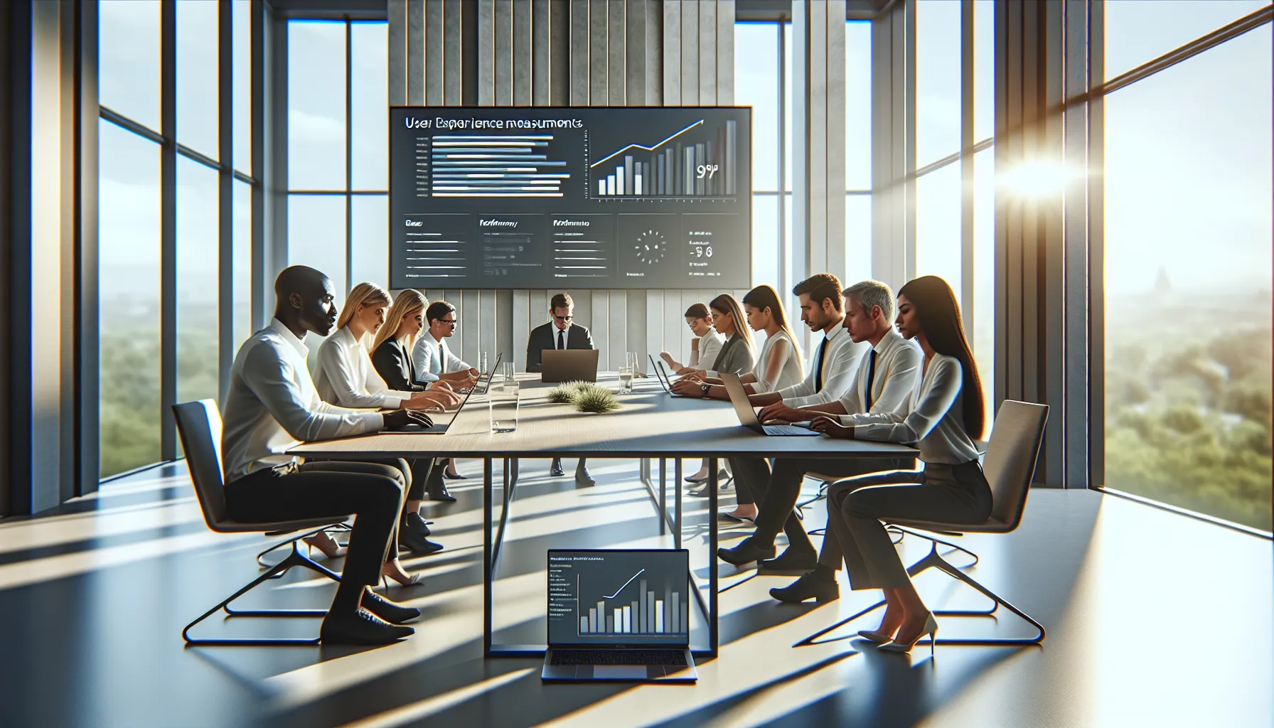 professionals discussing software performance in a modern office.