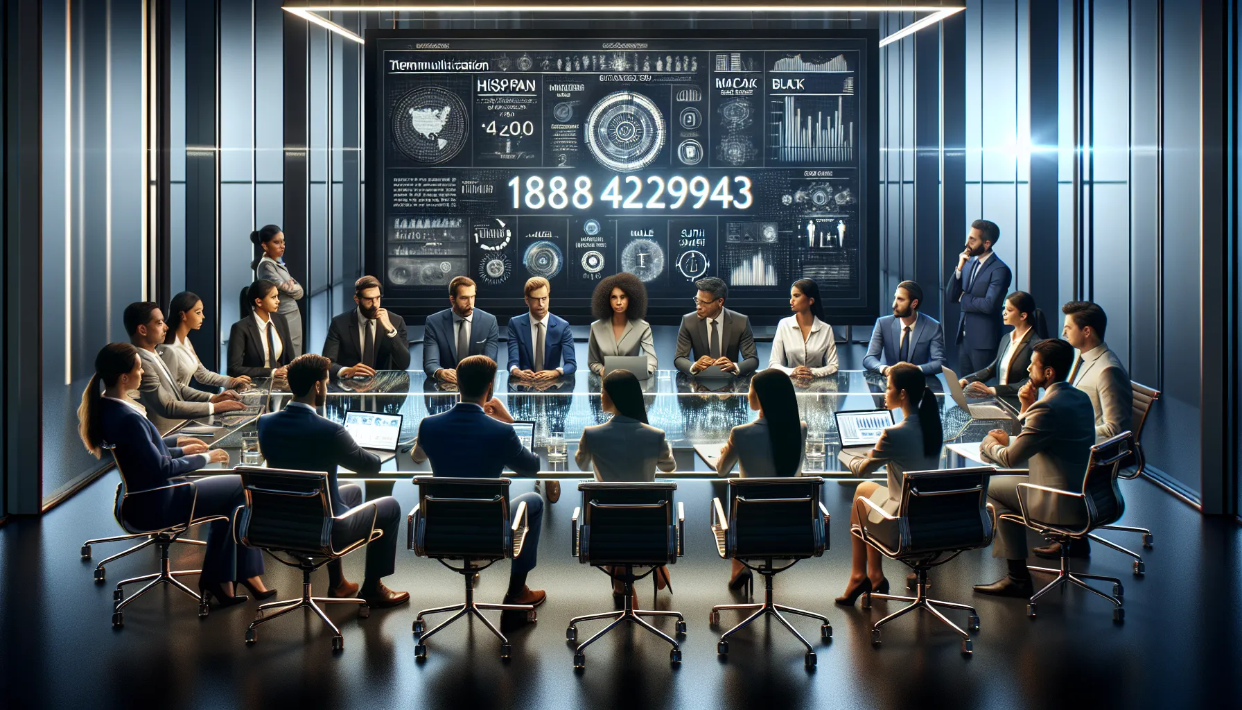 professionals in a modern office discussing telecommunications innovations.