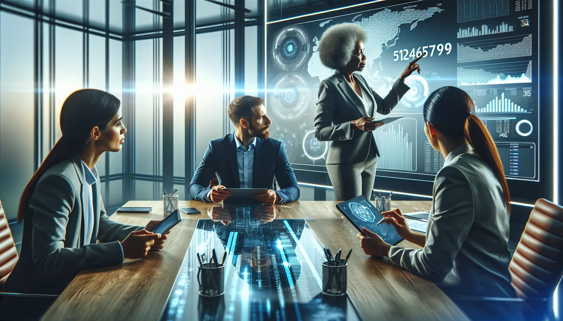 diverse professionals discussing the significance of a meaningful number.