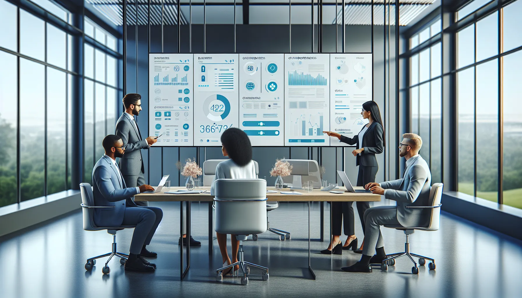 diverse team researching in a modern office setting.