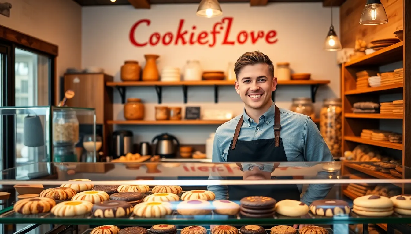 Jackson in a cozy bakery with freshly baked cookies.