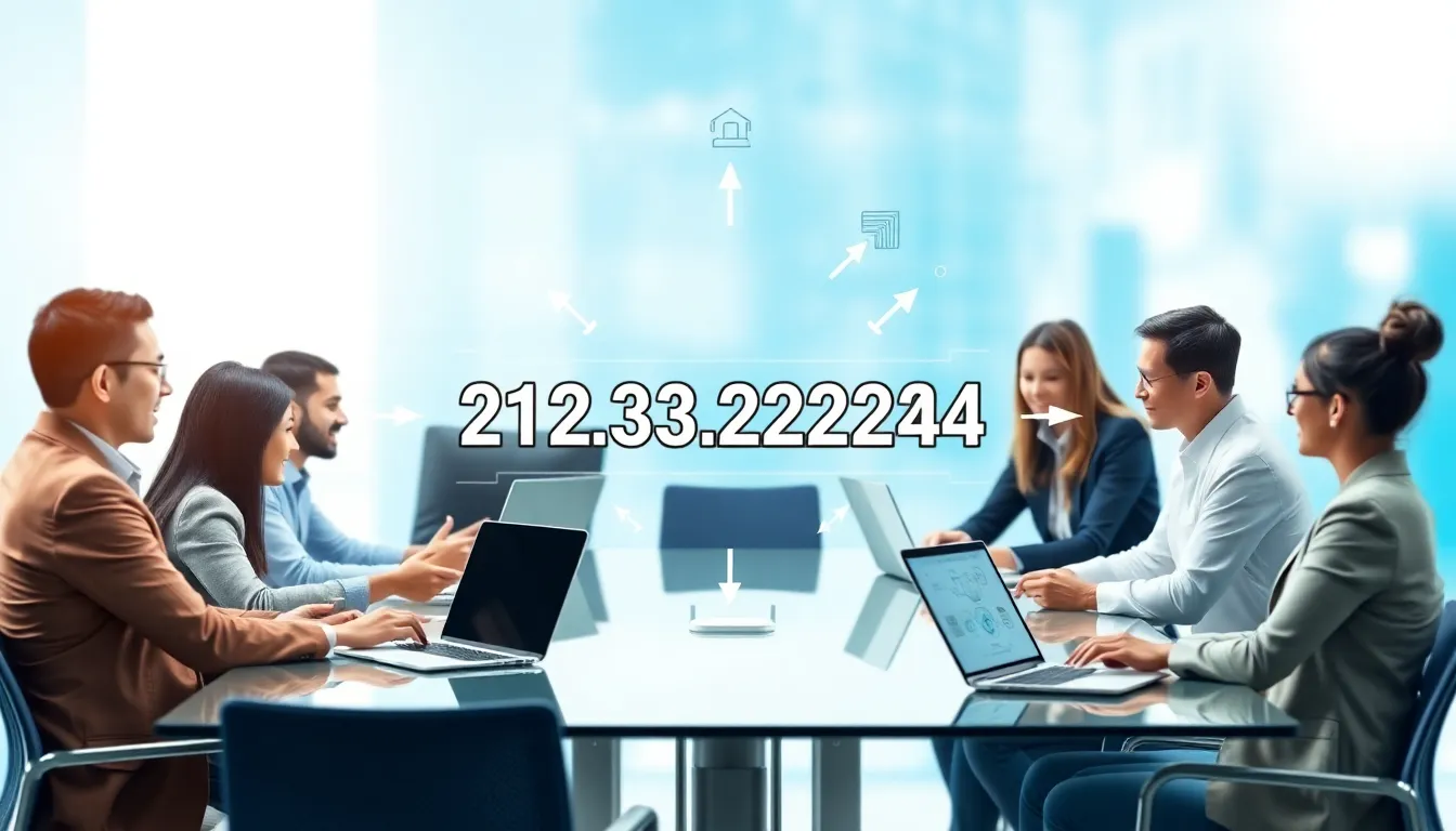 illustration of an IP address with professionals in a modern office.